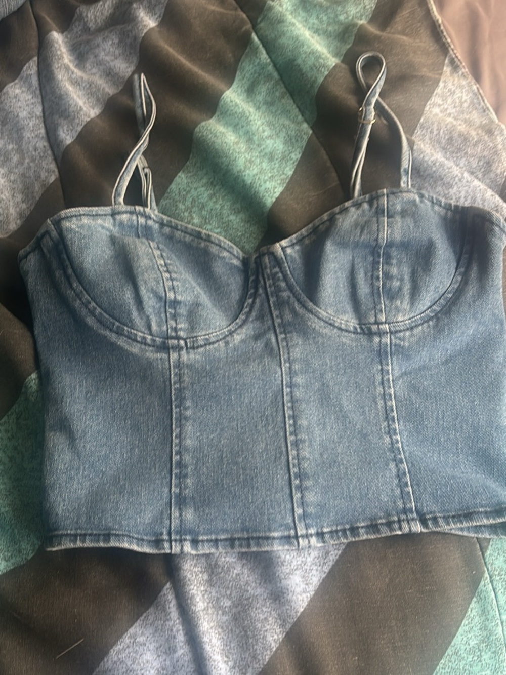 Forever 21 Washed Blue Denim Bustier Crop Top